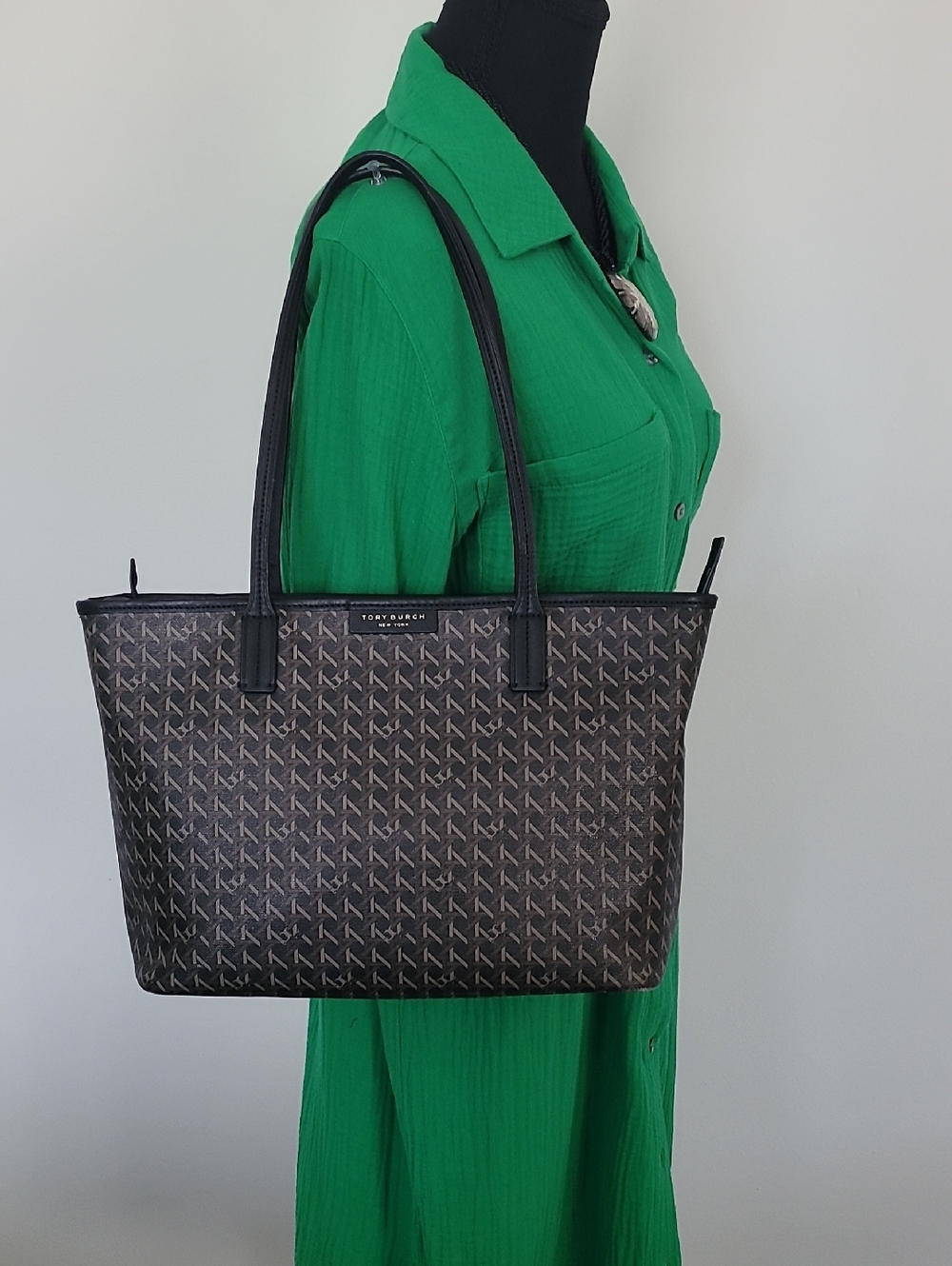 Tory Burch Brown And Black Monogram Tote